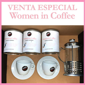 
                  
                    Cargar imagen en el visor de la galería, CAFÉ MOLIDO 250g 3 Tarros Women in coffee + prensa francesa y 2 tazas espresso
                  
                
