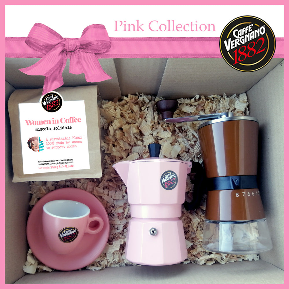 Kit Pink Women in coffee Granos +Taza + Moka + Molinillo + Taza cappuccino de regalo !