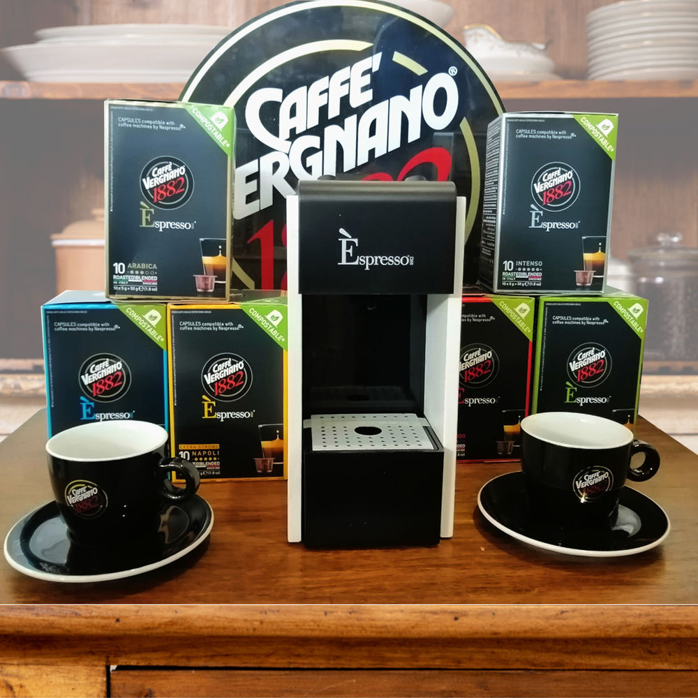 Pack Maquina Espresso Compatible + 6 CAJAS DE CAPSULAS 10 UNID + 2 TAZAS CAPPUCCINO DE REGALO !