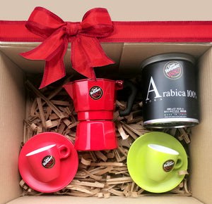 
                  
                    Cargar imagen en el visor de la galería, Pack Tarro Arábica 100% + Hermosa Moka Roja y 2 tazas espresso de colores italianas
                  
                